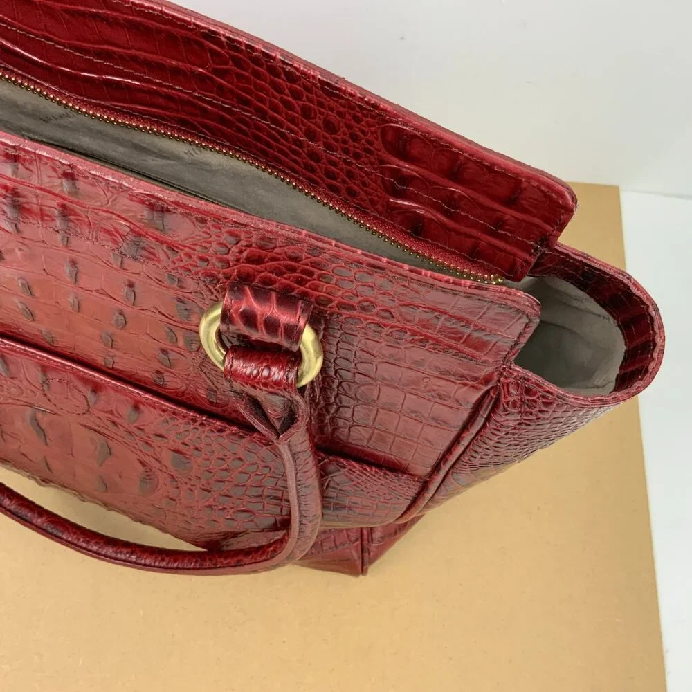 Brahmin Kelsey Crocodile-Embossed Leather Carryall Tote in Cranberry Red - Picture 15 of 16